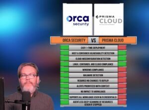 Second comparison table of Orca Security Cloud Punch Out: Palo Alto Prisma Cloud Compared to Orca Security showed that agent based runtime protection may not be as secure as expected.