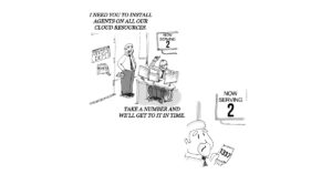 Cyber Security Joke Cartoon: Resource Heavy Security Agent Deployments