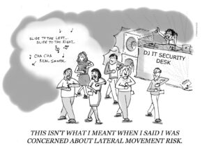 Cyber Security Joke Cartoon: Detecting Lateral Movement Risk
