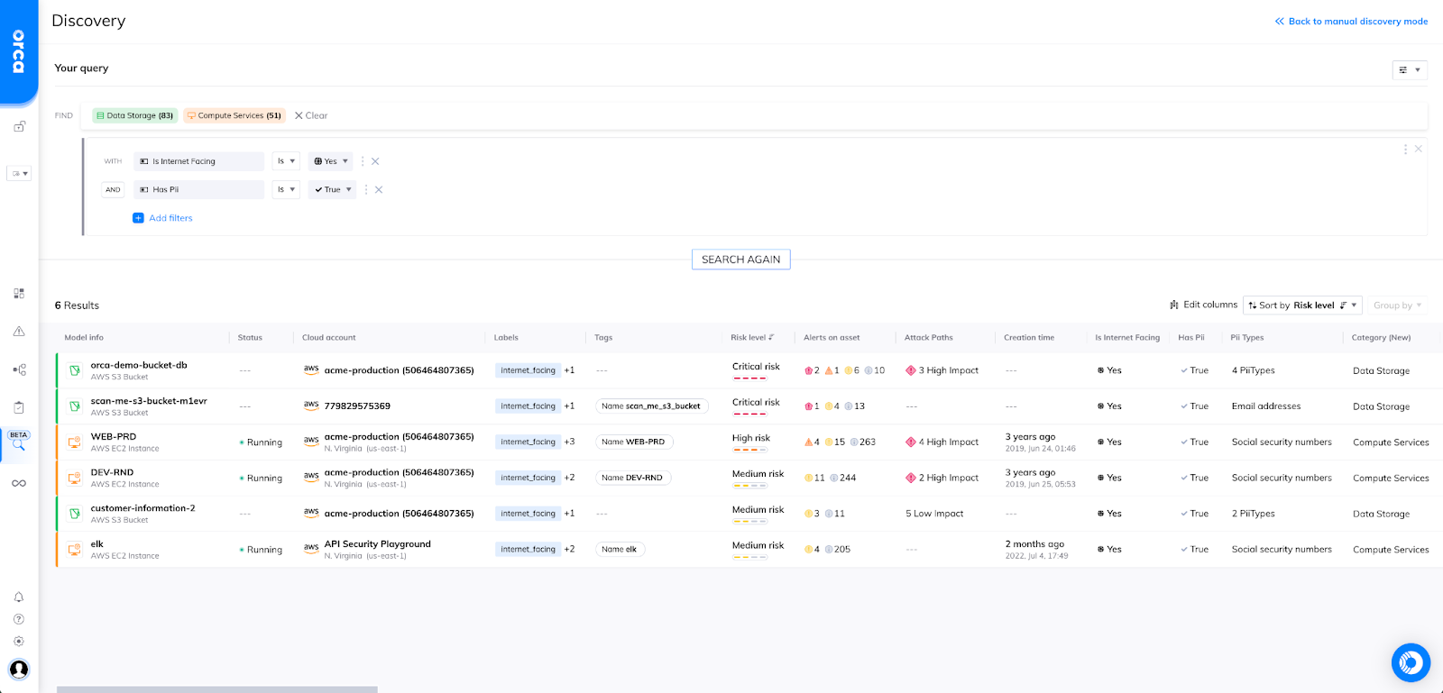 Discover and peruse asset and inventory information across their entire cloud estate, or select options in a guided query builder.